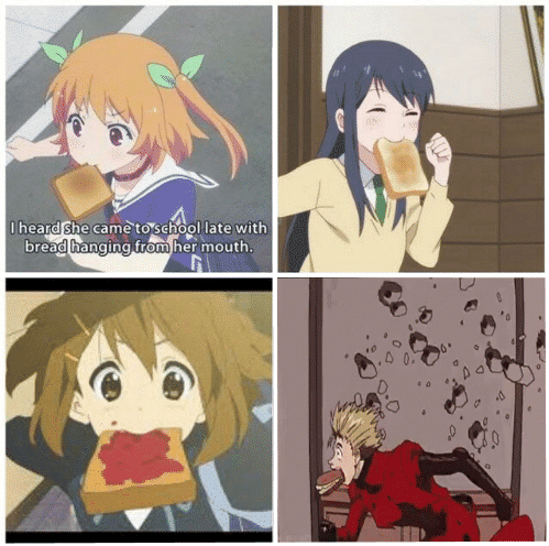 meme karakter anime dengan makanan di mulut