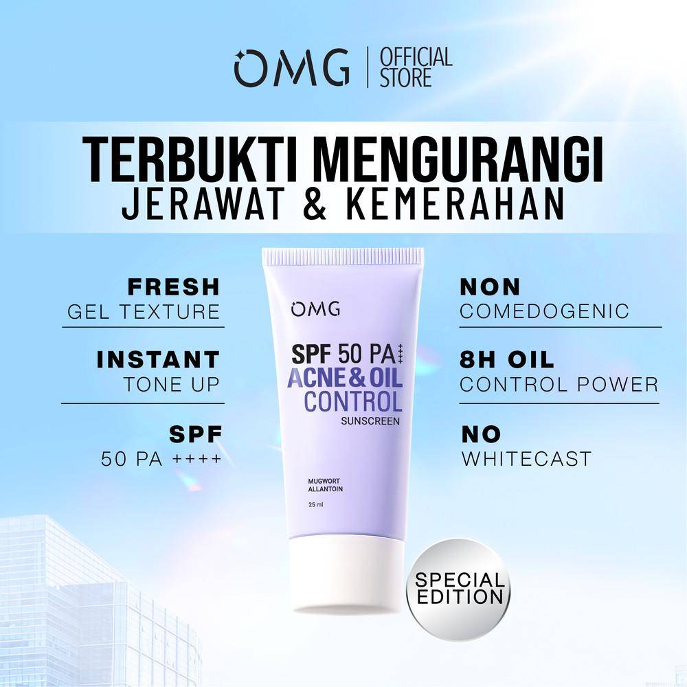 OMG Acne & Oil Control UV Barrier Sunscreen SPF50 PA++++ (shopee.co.id/OMG Beauty Official Shop)