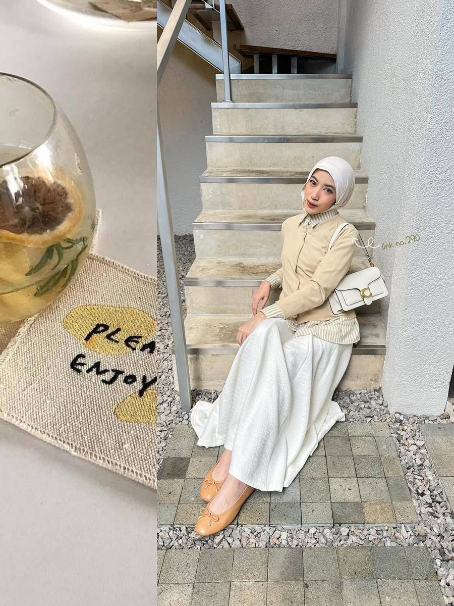 potret mix and match hijab earth tone ala Rafika Rahma (instagram.com/rafikarahmaaa)