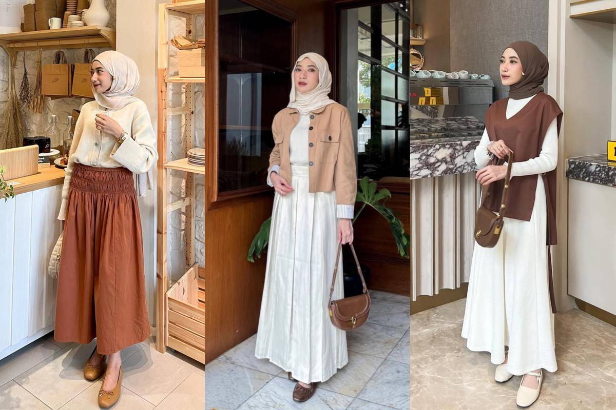 potret mix and match hijab earth tone ala Rafika Rahma