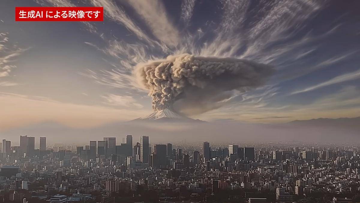 Video AI letusan Gunung Fuji di Jepang yang dirilis pemerintah Tokyo dalam memperingati Hari Kesiapsiagaan Bencana Vulkanik Jepang 2025. 