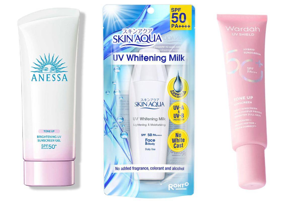 Rekomendasi sunscreen yang mengandung tranexamic acid (anessa.id) | (rohto.co.id) | (shopee.co.id/Wardah Official Shop)
