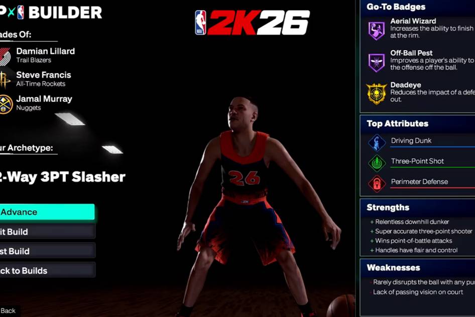cuplikan MyPLAYER Builder dalam NBA 2K26