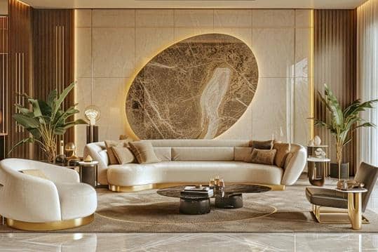 ilustrasi ruang tamu focal point marmer