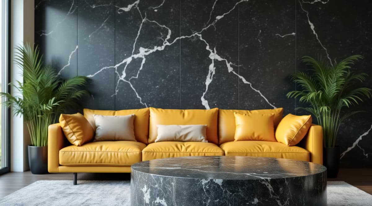 ide ruang tamu dengan sofa kuning