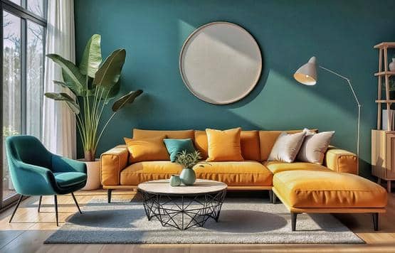 ide ruang tamu scandinavian sofa kuning