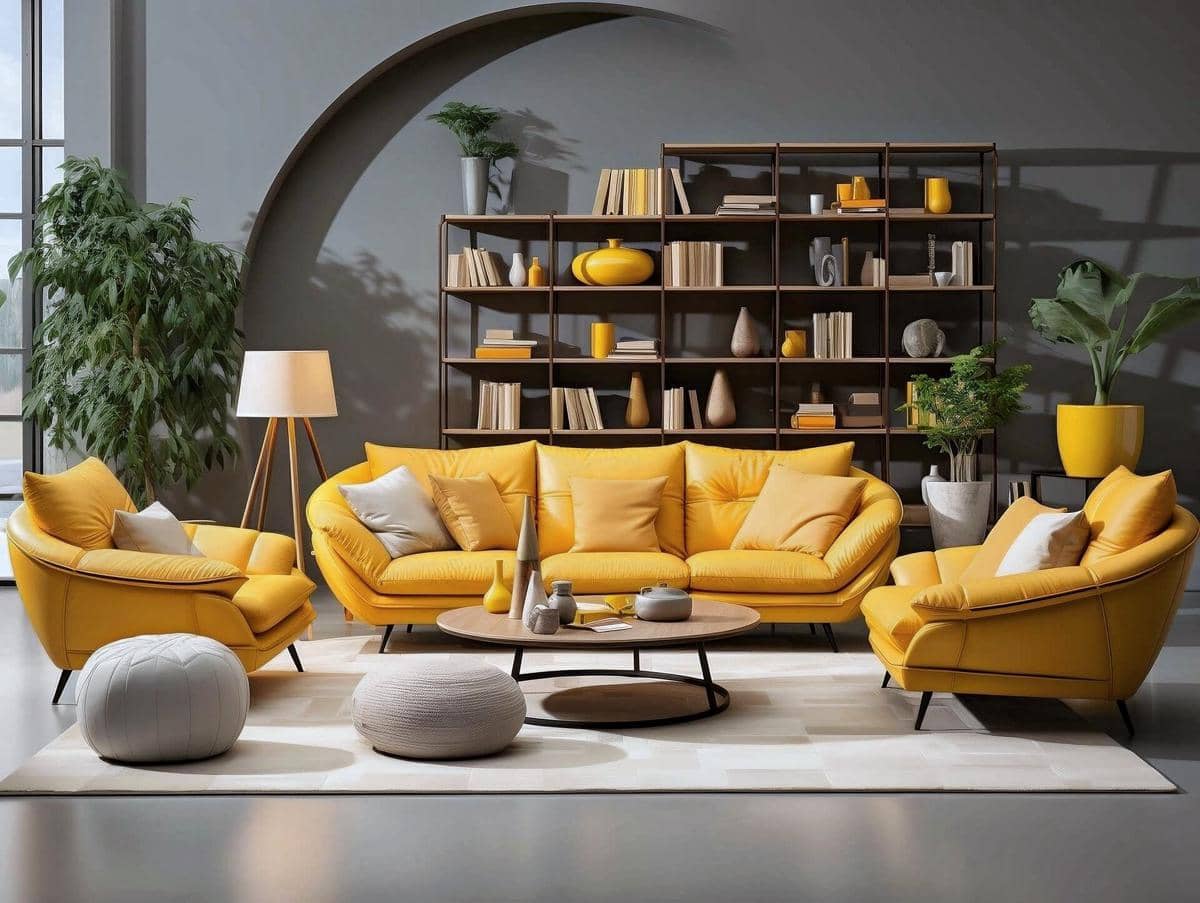 ruang tamu elegan sofa kuning