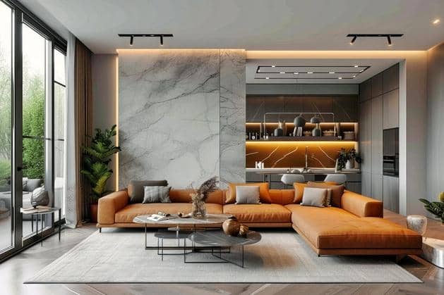Desain ruang tamu dekorasi marmer