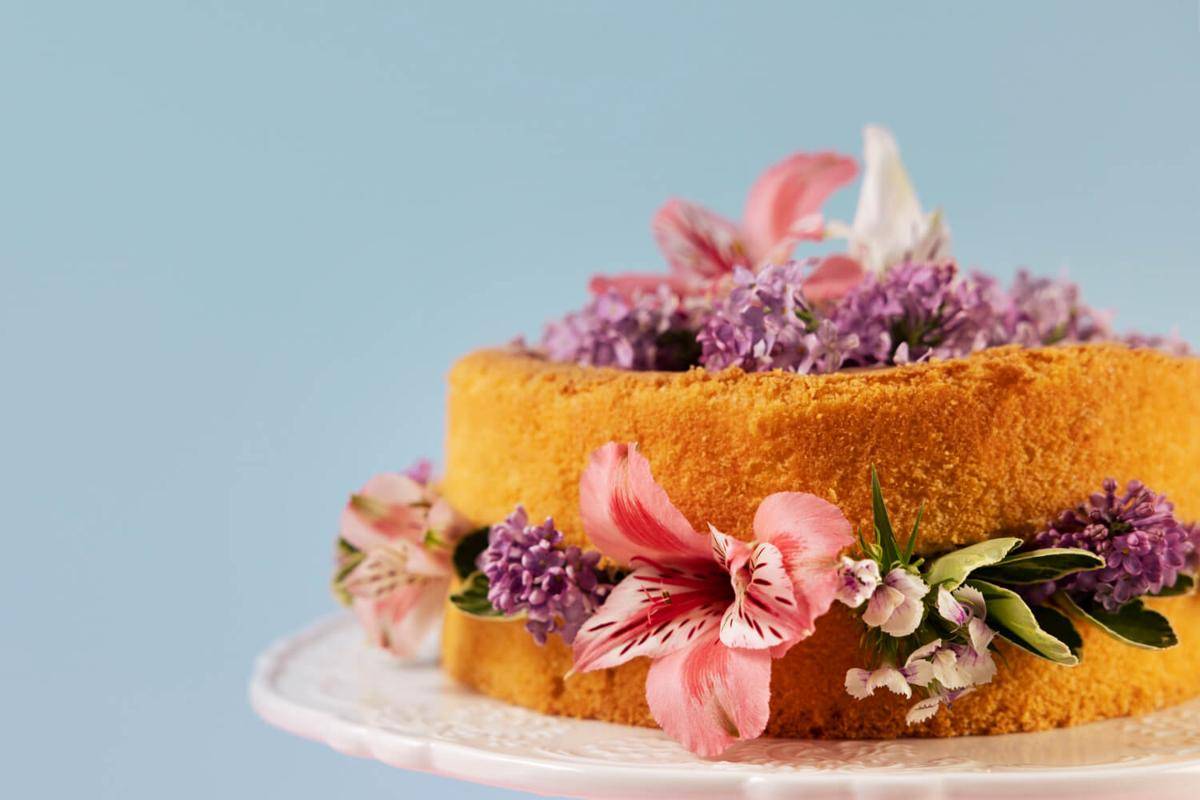 ilustrasi edible flowers di cake atau kue