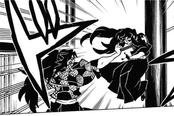 Kokushibo menusuk Muichiro. (dok. Shueisha/Demon Slayer: Kimetsu no Yaiba)