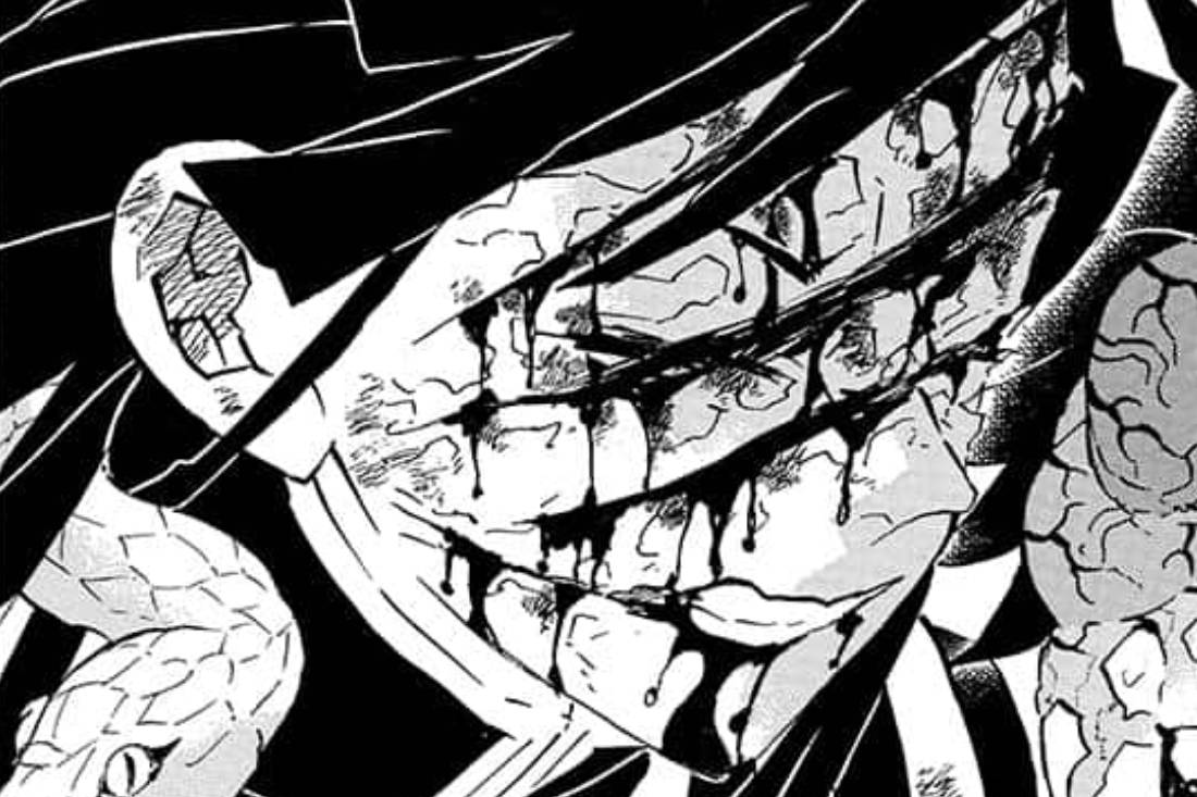 Muzan melukai wajah Obanai. (dok. Shueisha/Demon Slayer: Kimetsu no Yaiba)