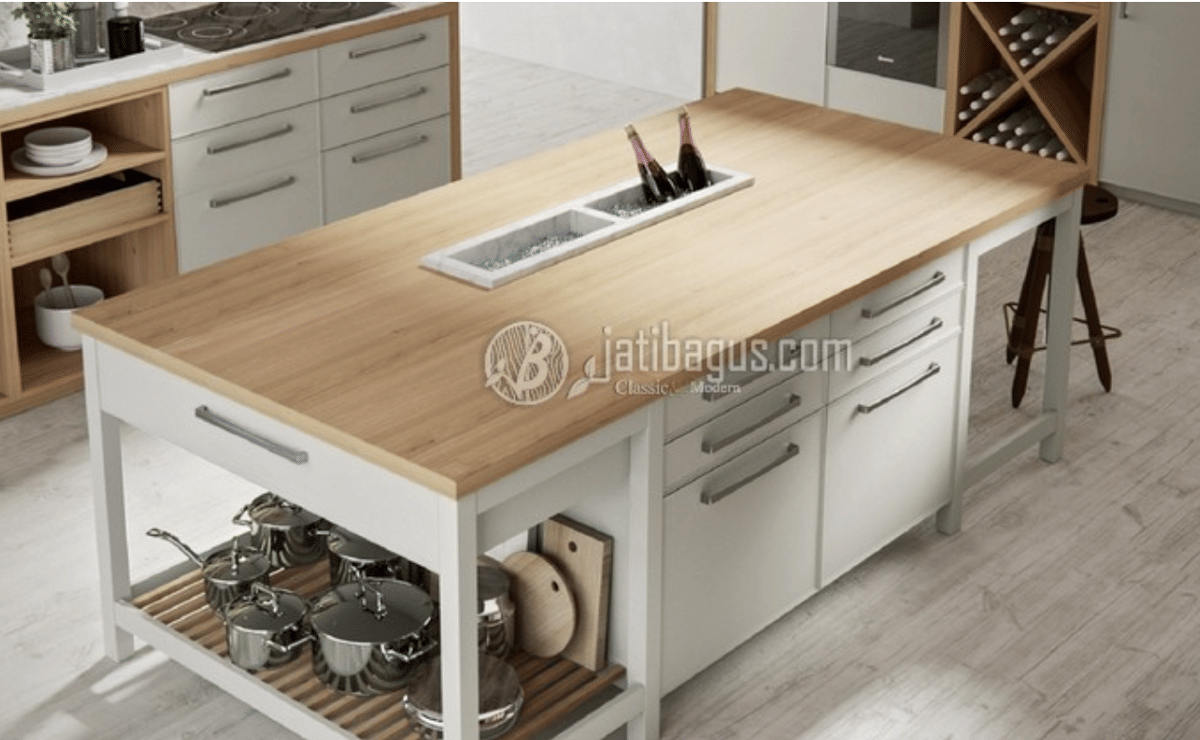 ilustrasi meja dapur dengan laci 