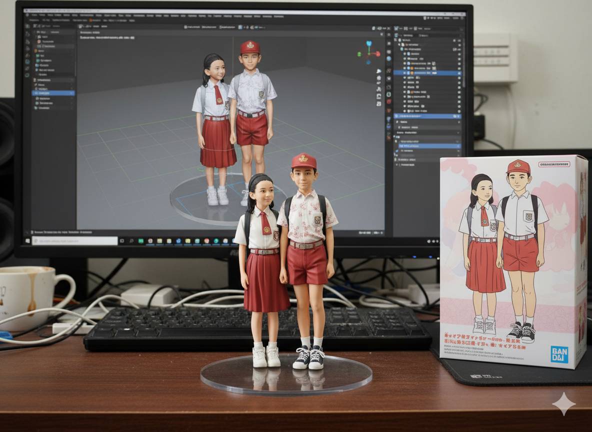 Potret action figure miniatur dengan menggunakan Gemini AI.