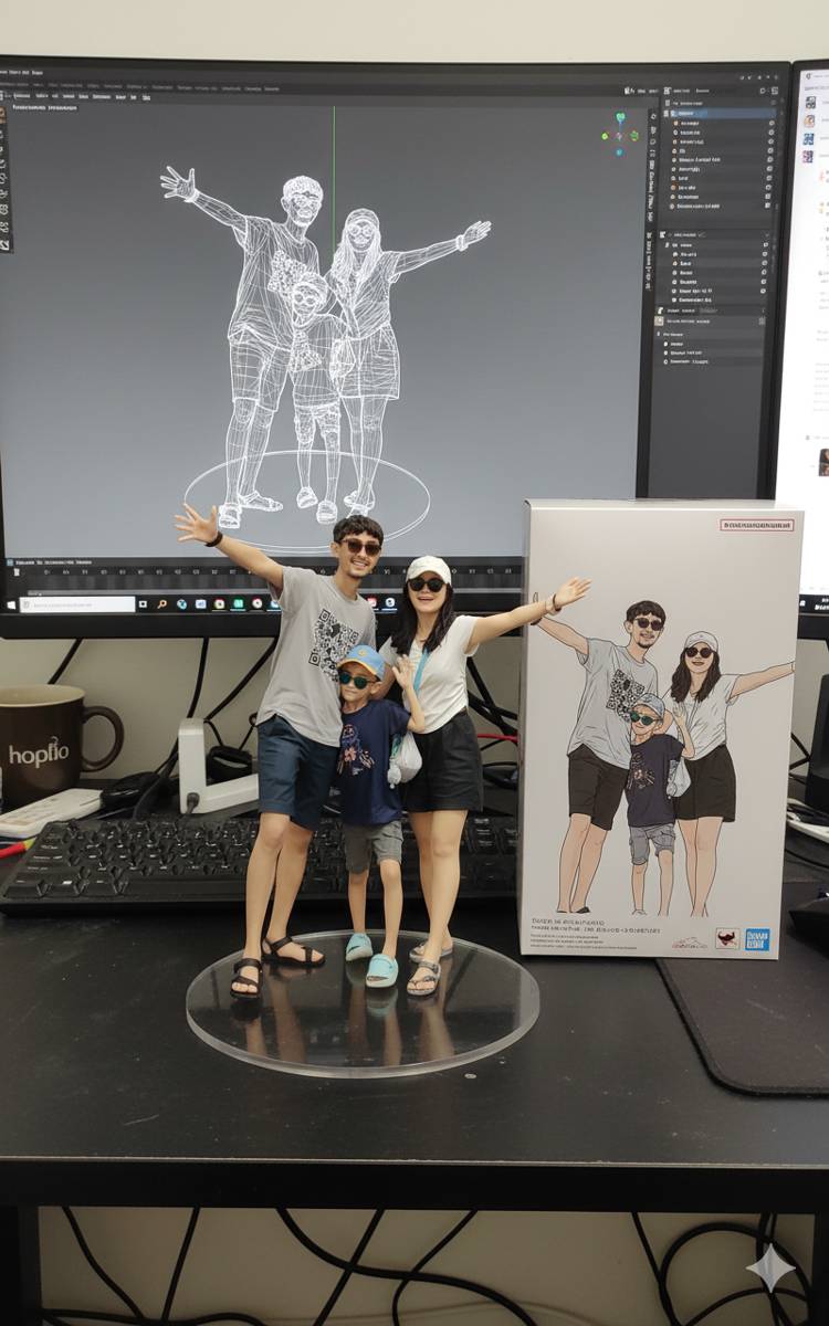 Potret action figure miniatur dengan menggunakan Gemini AI.