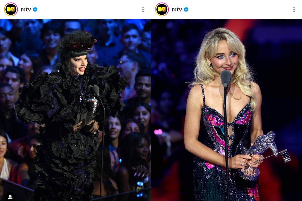 Lady Gaga dan Sabrina Carpenter di MTV VMAs 2025