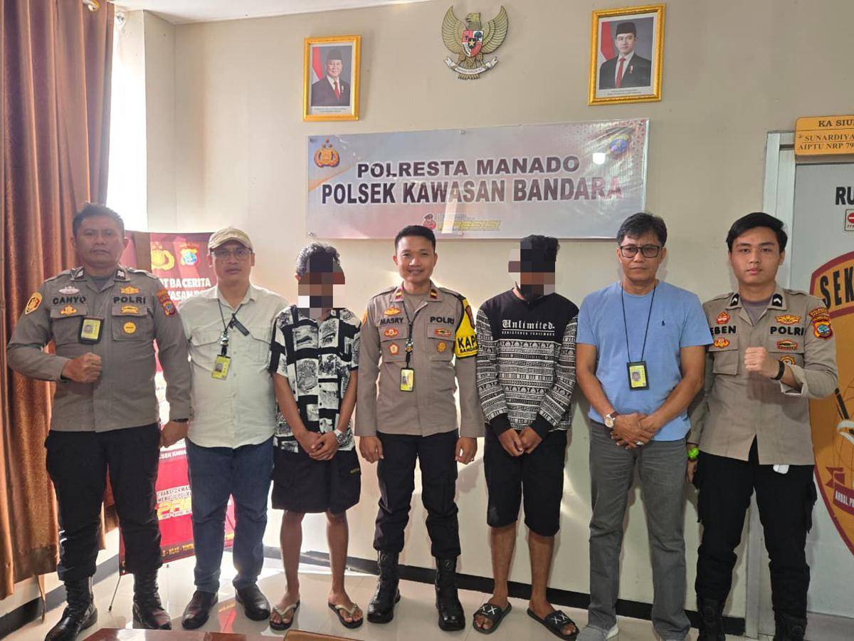 Polsek Bandara Sam Ratulangi Manado menahan 10 orang yang hendak berangkat ke Kamboja dan Thailand, Senin (8/9/2025). Dok. Polsek Bandara Manado