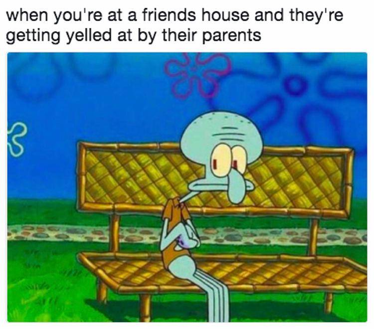 meme SpongeBob tentang menginap di rumah teman