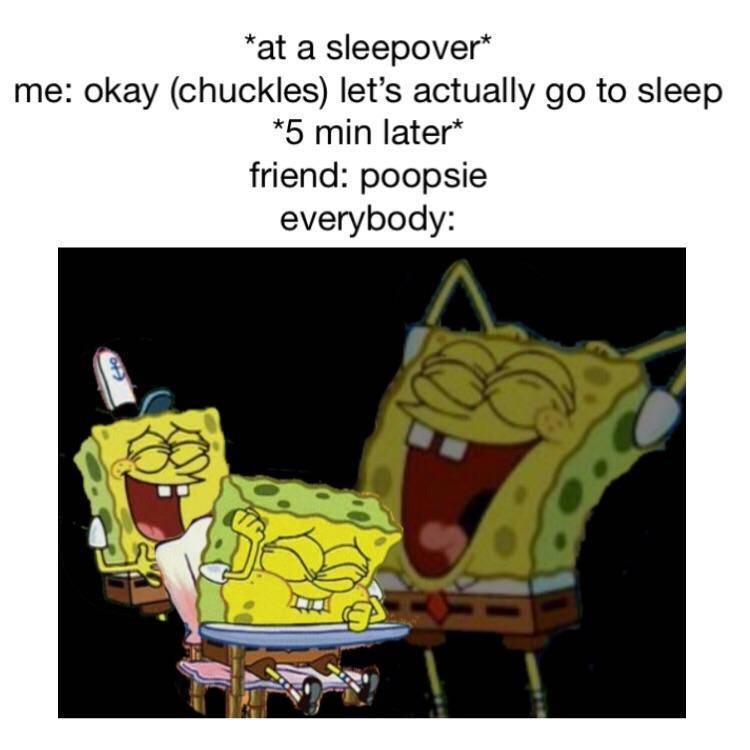 meme SpongeBob tentang menginap di rumah teman