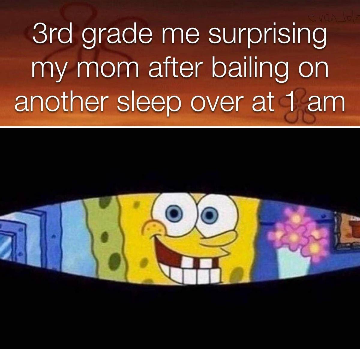 meme SpongeBob tentang menginap di rumah teman