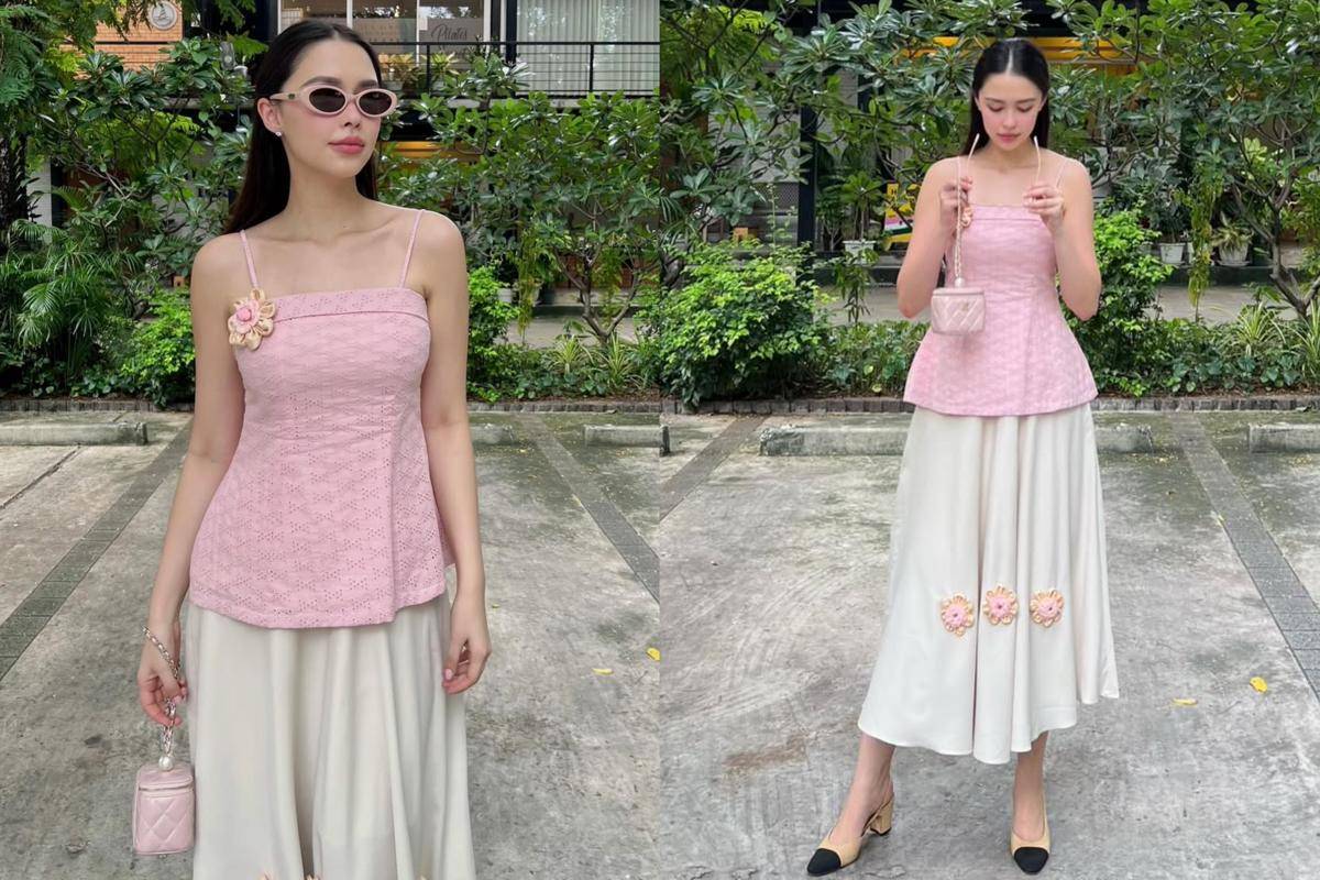 potret ide dress feminin bergaya elegan ala Patricia Good 