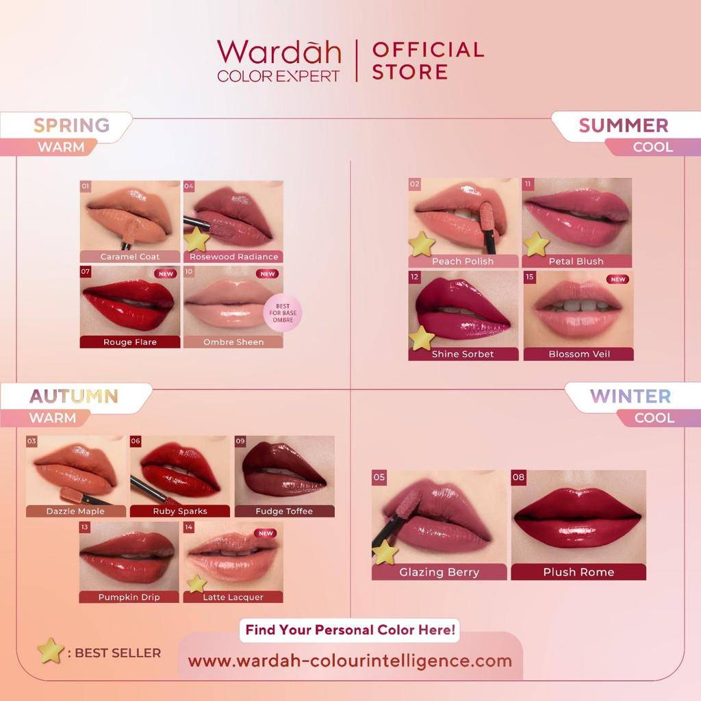 Pilihan warna Wardah Glasting Liquid Lip berdasarkan personal color. (shopee.co.id/Wardah Official Shop)