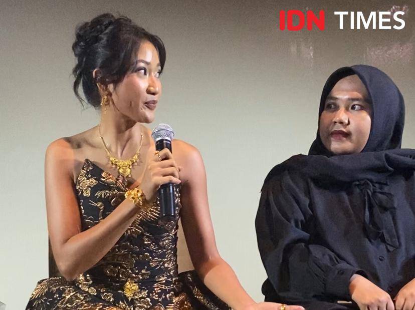 potret Claresta Taufan di press conference film Maryam: Janji dan Jiwa yang Terikat di XXI Plaza Indonesia, Kamis (11/9/2025)