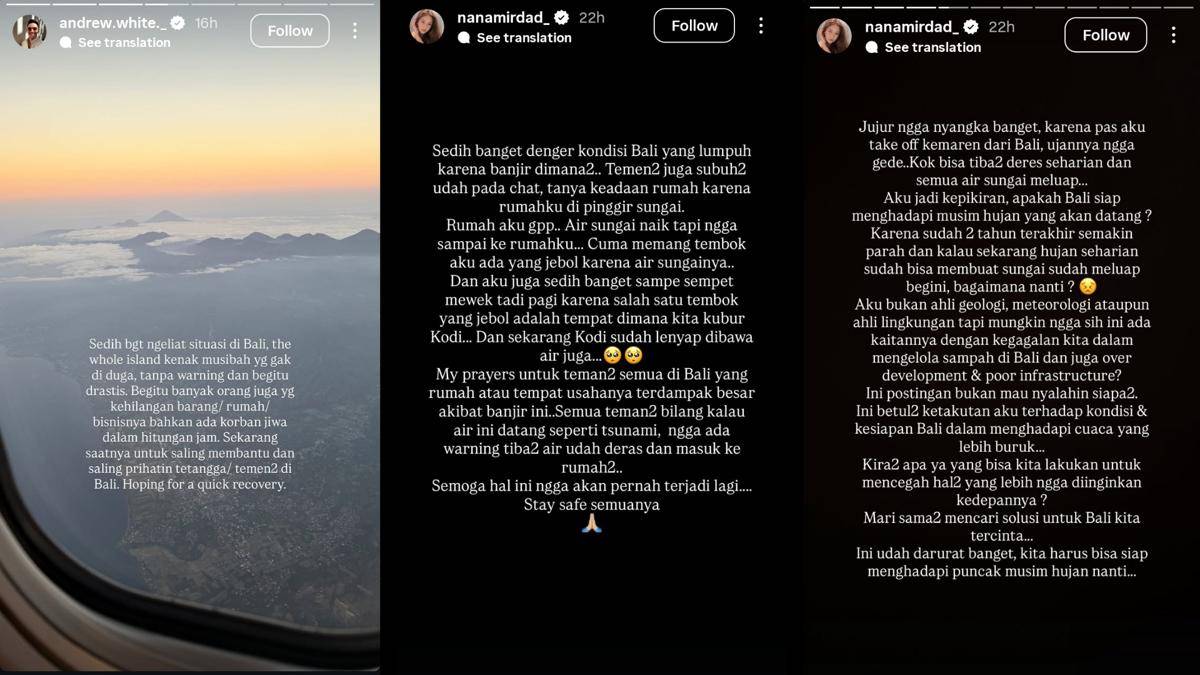 Tangkapan Layar Instagram Andrew White dan Nana Mirdad
