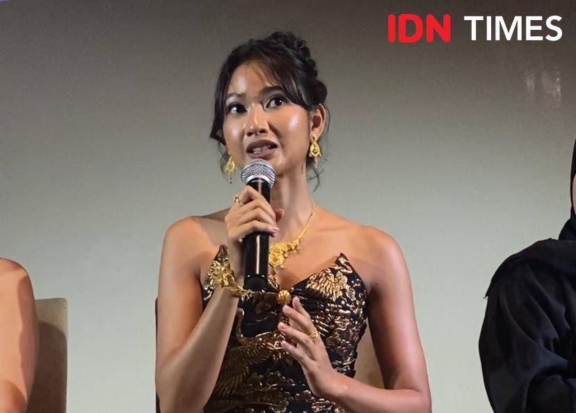 potret Claresta Taufan di press conference film Maryam: Janji dan Jiwa yang Terikat di XXI Plaza Indonesia, Kamis (11/9/2025)
