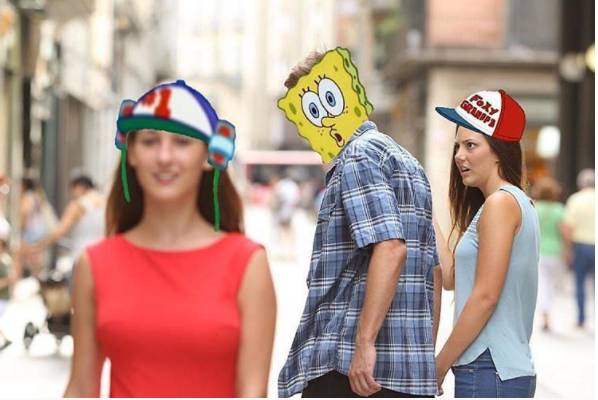 meme SpongeBob tentang topi 