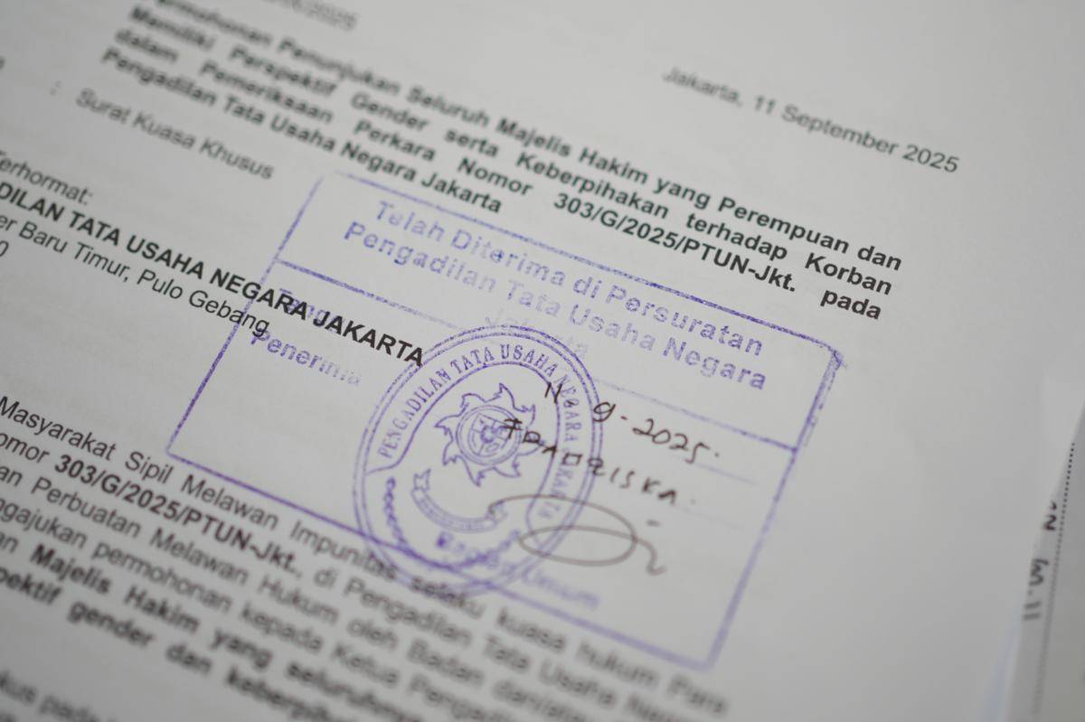 Koalisi Masyarakat Sipil melawan Impunitas mendaftarkan gugatan ke Pengadilan Tata Usaha Negara (PTUN) Jakarta terhadap Menteri Kebudayaan RI  Fadli Zon pada Kamis (11/9/2025) (Dok/ Koalisi Masyarakat Sipil Melawan Impunitas)