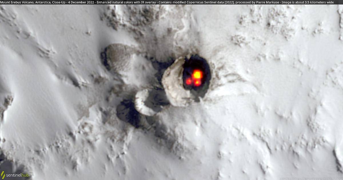 Potret Danau Lava Gunung Erebus, Antartika, dilihat dari citra satelit pada 4 Desember 2022