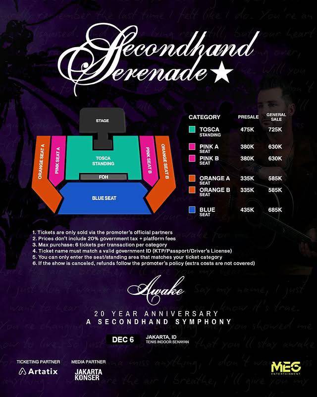 harga tiket konser Secondhand Serenade di Jakarta dan Yogyakarta 2025