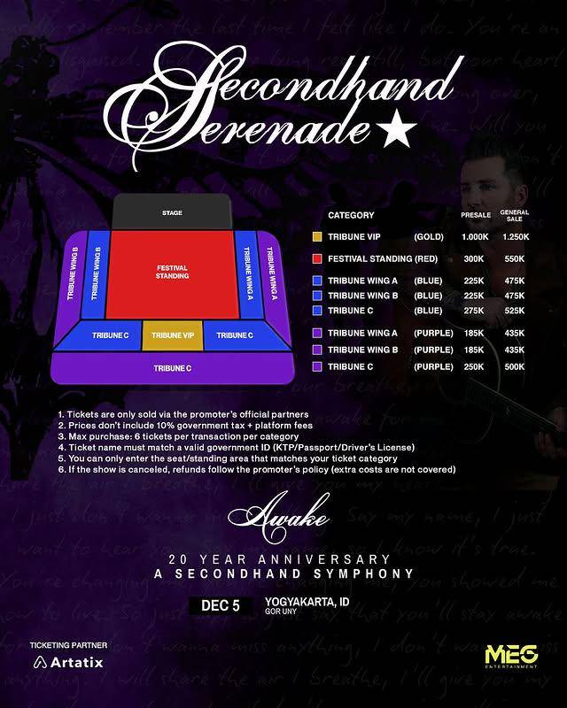 harga tiket konser Secondhand Serenade di Jakarta dan Yogyakarta 2025