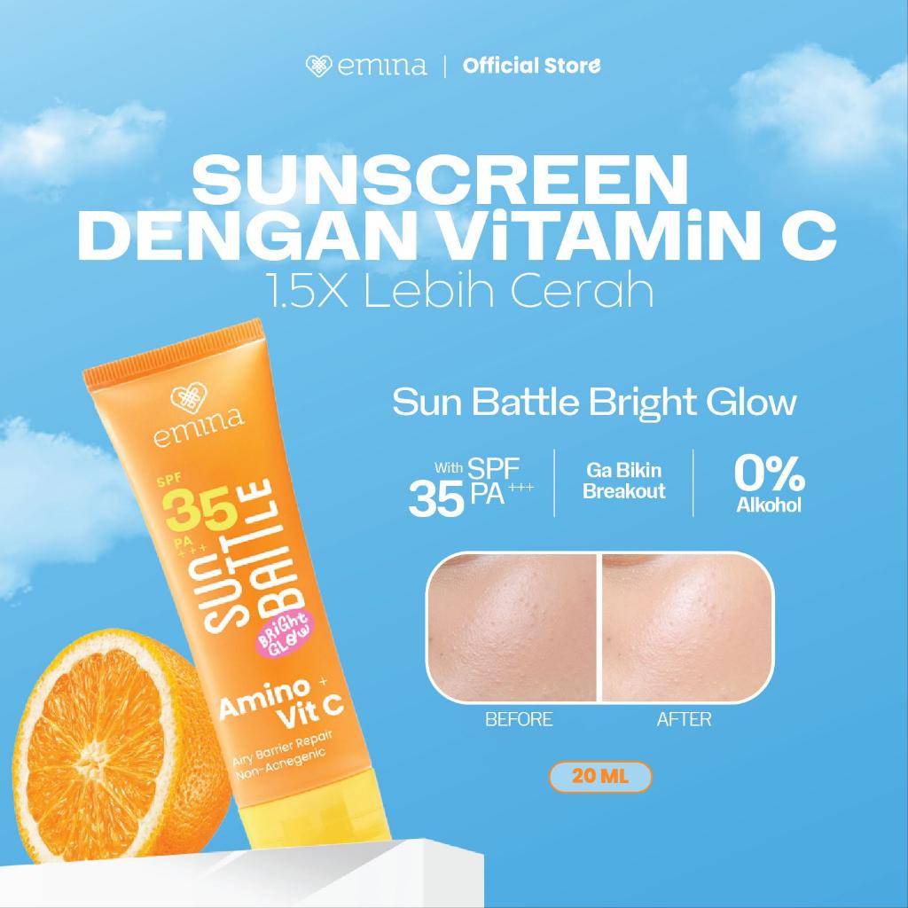 Emina Sun Battle Bright Glow SPF 35 PA+++ (shopee.co.id/Emina Official Shop)
