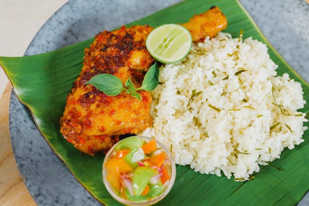ilustrasi ayam bakar rica nasi jeruk 