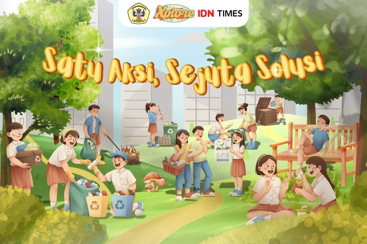 ilustri gotong royong membersihkan lingkungan