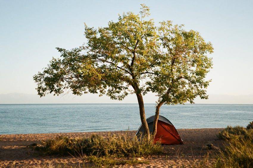 ilustrasi camping di pantai 