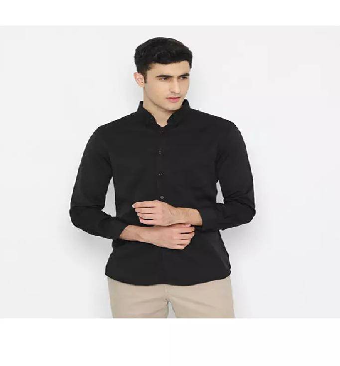 Platini Baju Kemeja Pria Lengan Panjang Polos Polinosic Hitam | 66100 (www.zalora.co.id)
