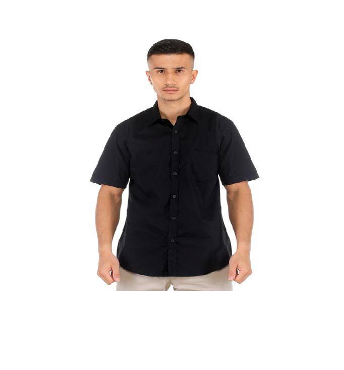 Benhill Kemeja Basic Formal Pria Pendek Katun Poplin Hitam | 27359-19234 (www.tokopedia.com/benhill)