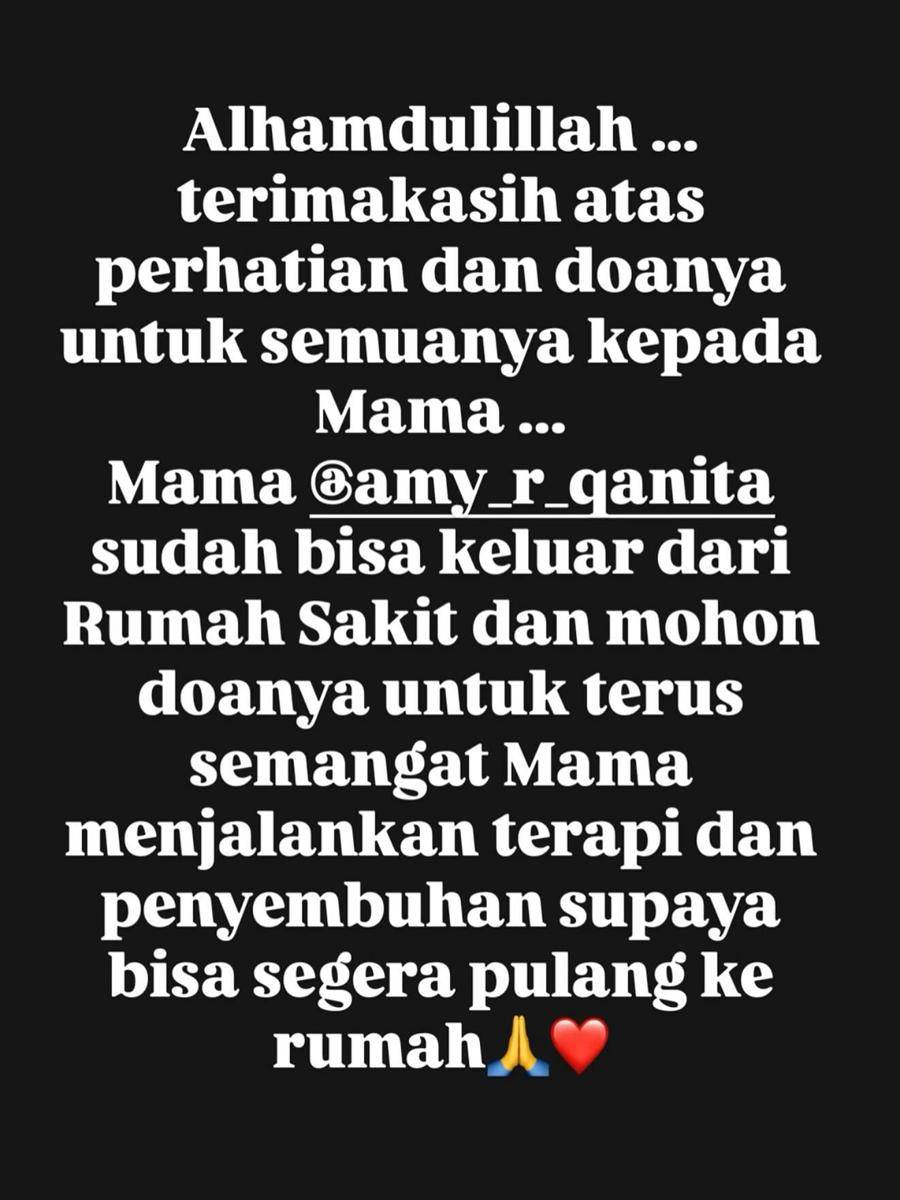 Potret kepulangan Amy Qanita sehabis dirawat di Rumah Sakit di Singapura