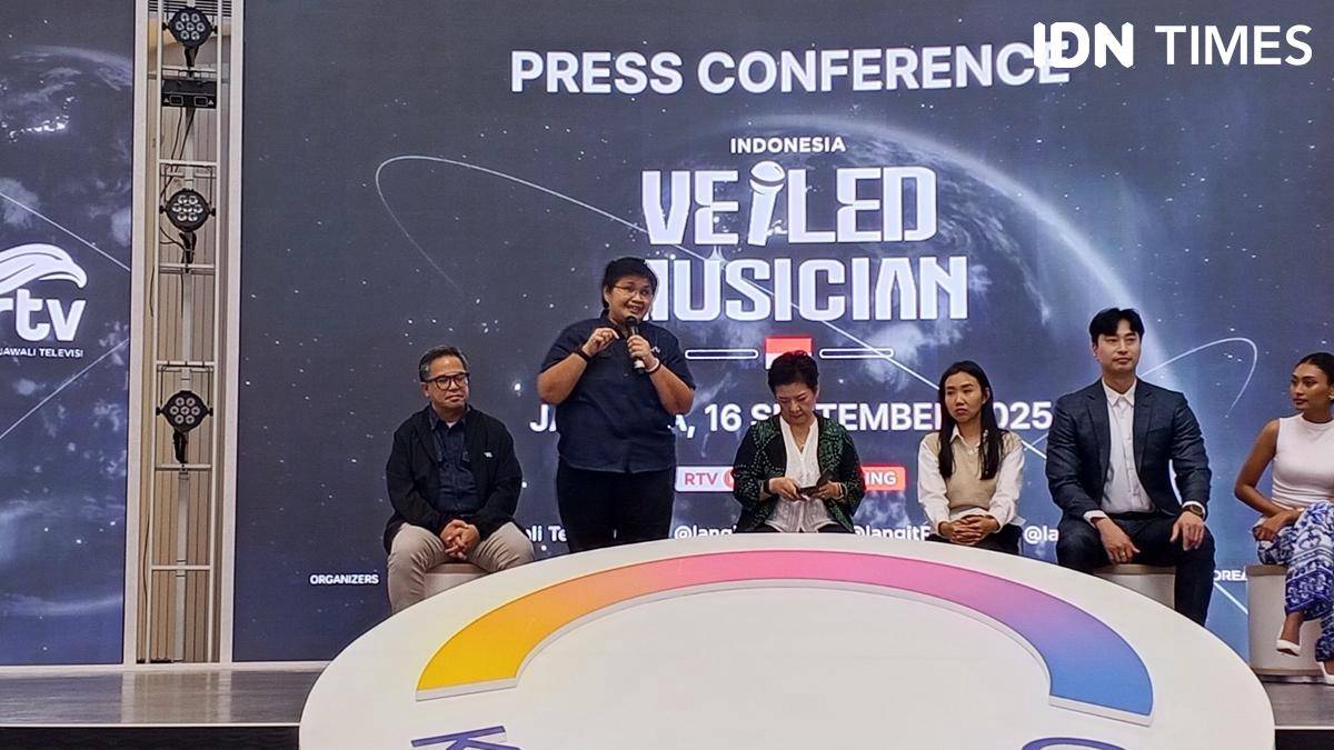 Konferensi Pers Veiled Musician Indonesia pada Selasa (16/9/2025) di Lotte Mall