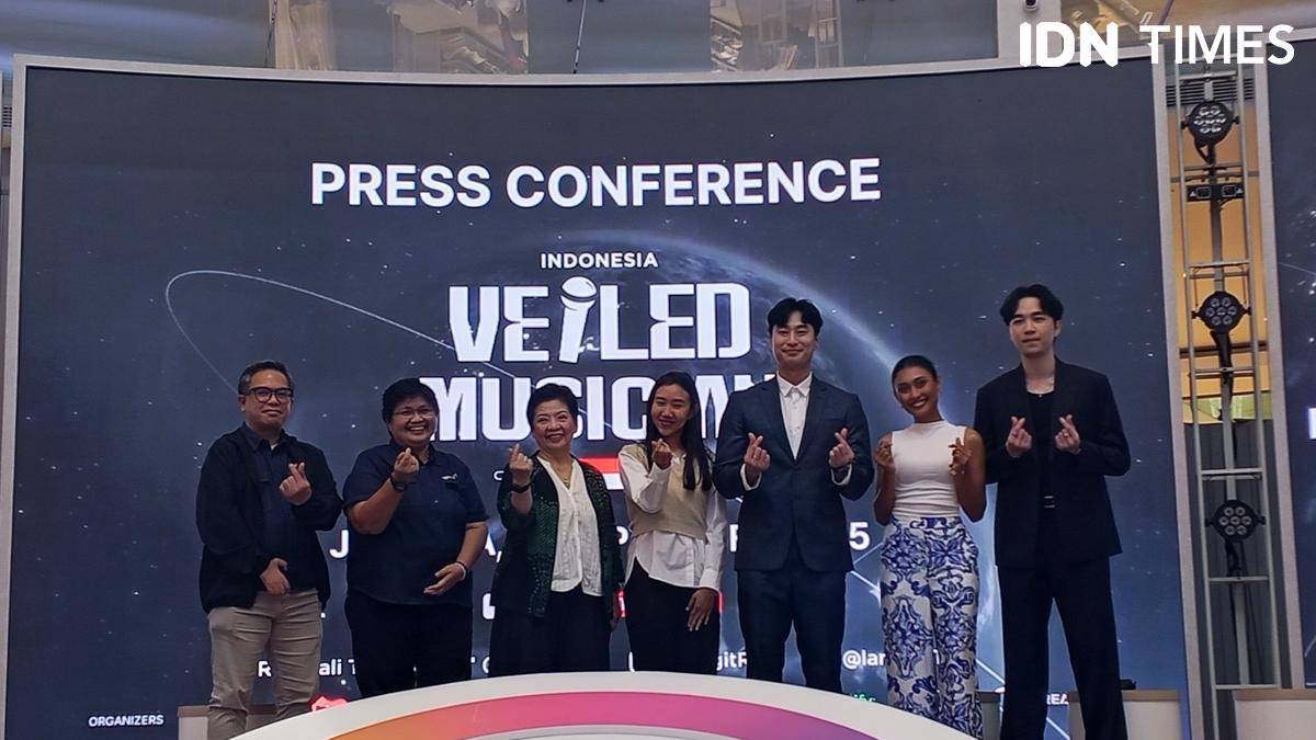 Konferensi Pers Veiled Musician Indonesia pada Selasa (16/9/2025) di Lotte Mall