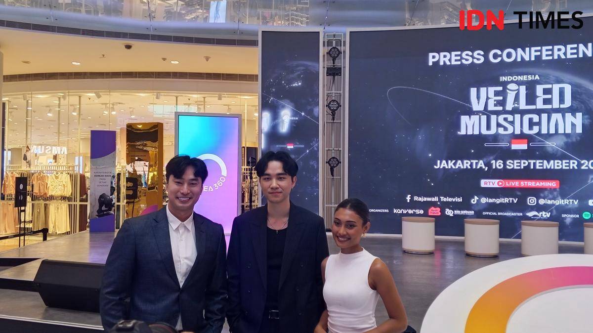 Konferensi Pers Veiled Musician Indonesia pada Selasa (16/9/2025) di Lotte Mall