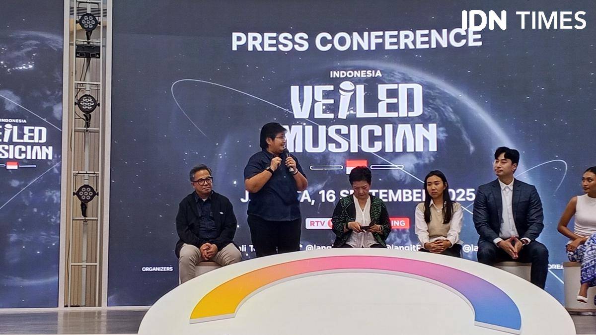 Konferensi Pers Veiled Musician Indonesia pada Selasa (16/9/2025) di Lotte Mall