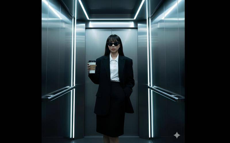 potret foto pakai jas di lift dengan Gemini AI 