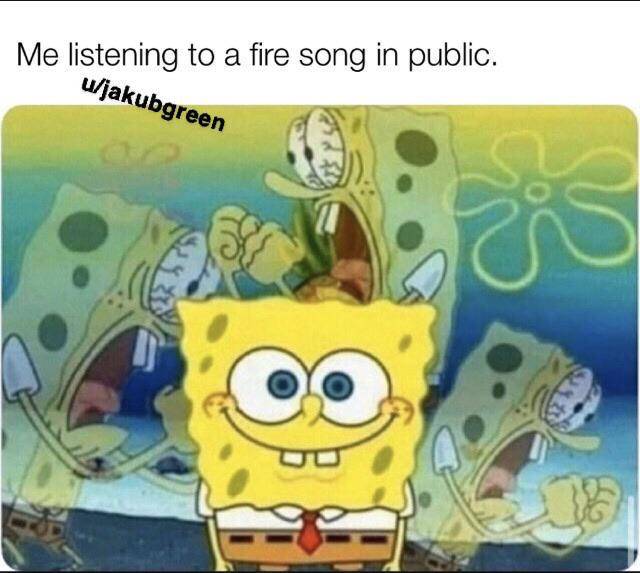 meme SpongeBob tentang dengar lagu