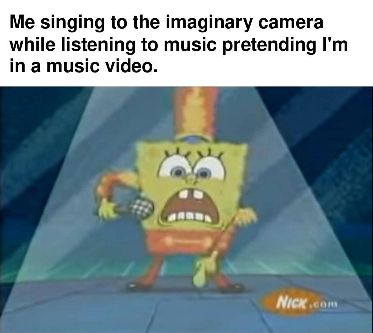 meme SpongeBob tentang dengar lagu