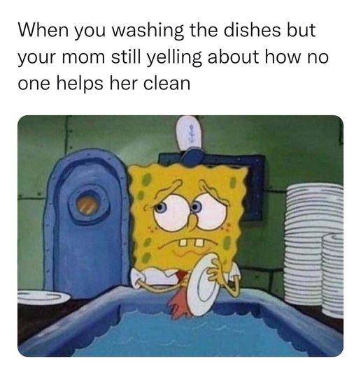 meme SpongeBob tentang cuci piring 