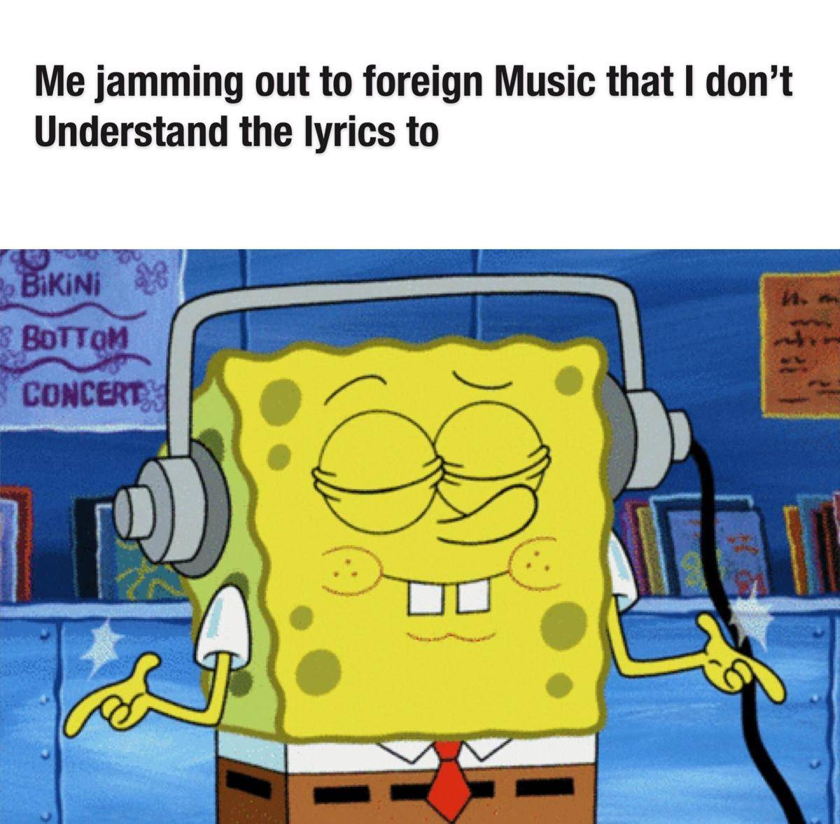 meme SpongeBob tentang dengar lagu