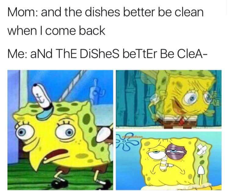 meme SpongeBob tentang cuci piring 